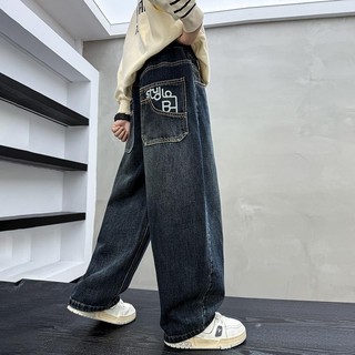  Quần Jeans Ống Rộng Unisex Cho Bé Trai Bé Gái Phong Cách Hàn Quốc Cá Tính Chất Denim Cao Cấp Size 120-170 