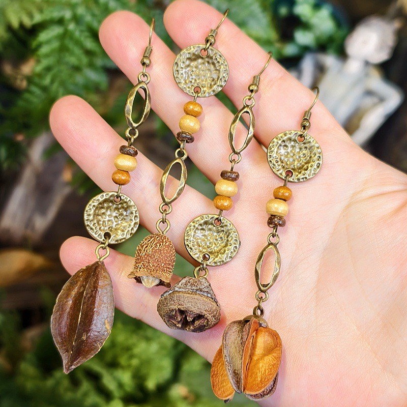 Retro Handmade Cây Bông Tai Trái Cây Khô Bông Tai Niche Bông Tai Bohemian Bông Tai Chảy Bông Tai