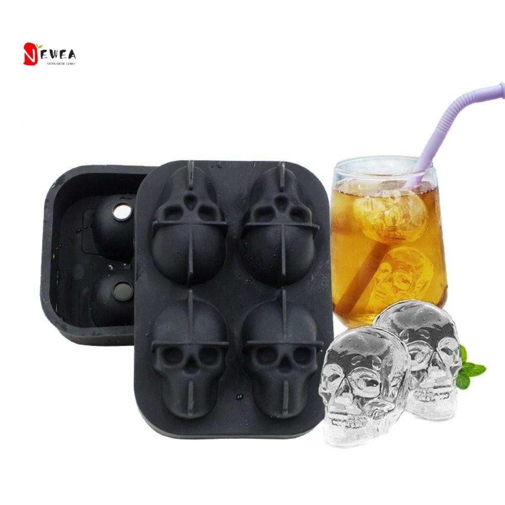 NEWEARTH LIMIT Skull Ice Cube Tray, 4 Khoang 3D Skull Ice Cube Mold, DIY Dễ Dàng Phá Hủy Silicone Ic