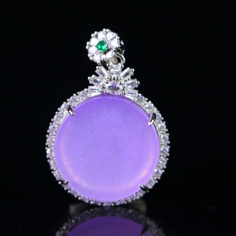 Jadeite Ice Violet Turtle Nothing Card Mặt dây chuyền tròn Ngọc bạc dát tím Jade Peace Card 6658-% ¥