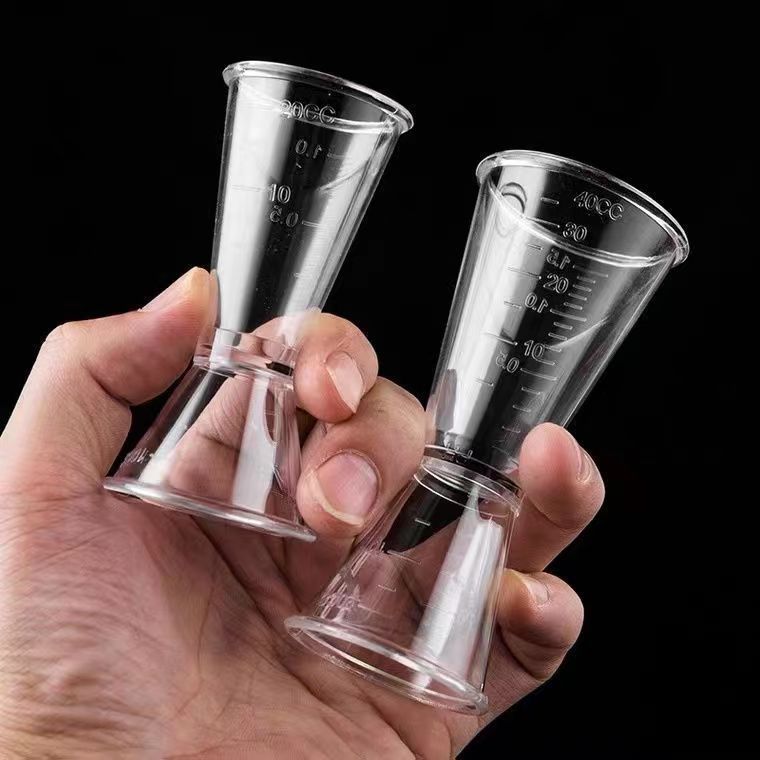 Cốc đo hai đầu bằng nhựa PC Cốc đo lường cấp thực phẩm có tỷ lệ 20-40CC Ounce Cup Trà sữa Dụng cụ đặ