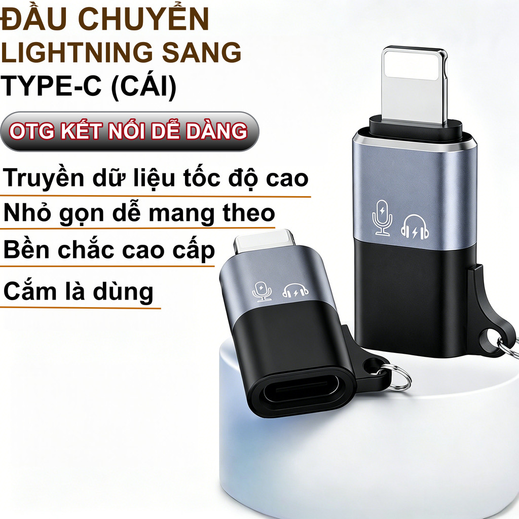 Đầu Chuyển OTG Lightning Sang Type-C Hỗ Trợ Sạc Nhanh Truyền Dữ Liệu Cho iPhone iPad
