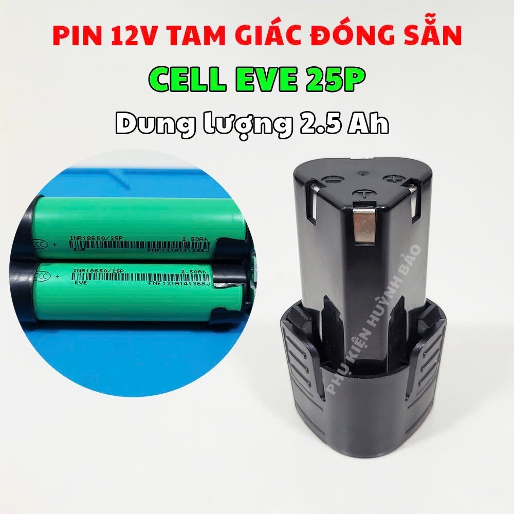 Pin Đóng 12V Tam Giác Chuẩn 2500 mAh Dùng Cell EVE 25P Mới 100%