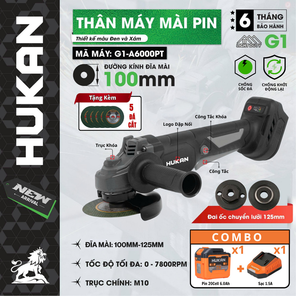 Máy Mài Pin HUKAN G1-AG5700S, AG5900BL Và A6000PT, Chân Phổ Thông, Không Chổi Than