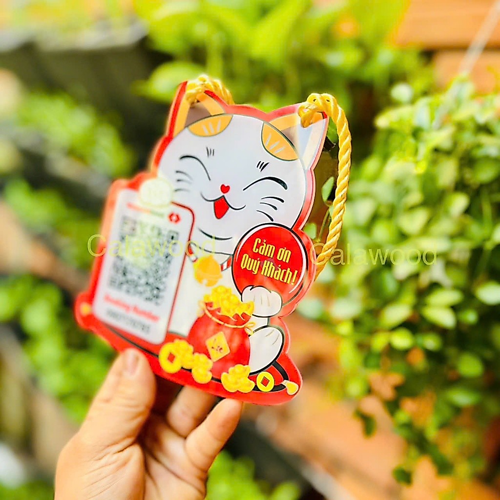 (GỞI MÃ QR DÙM SHOP) Bảng QR Mica hình Mèo dây treo In màu UV dùng quét mã QR chuyên nghiệp, tiện lợ