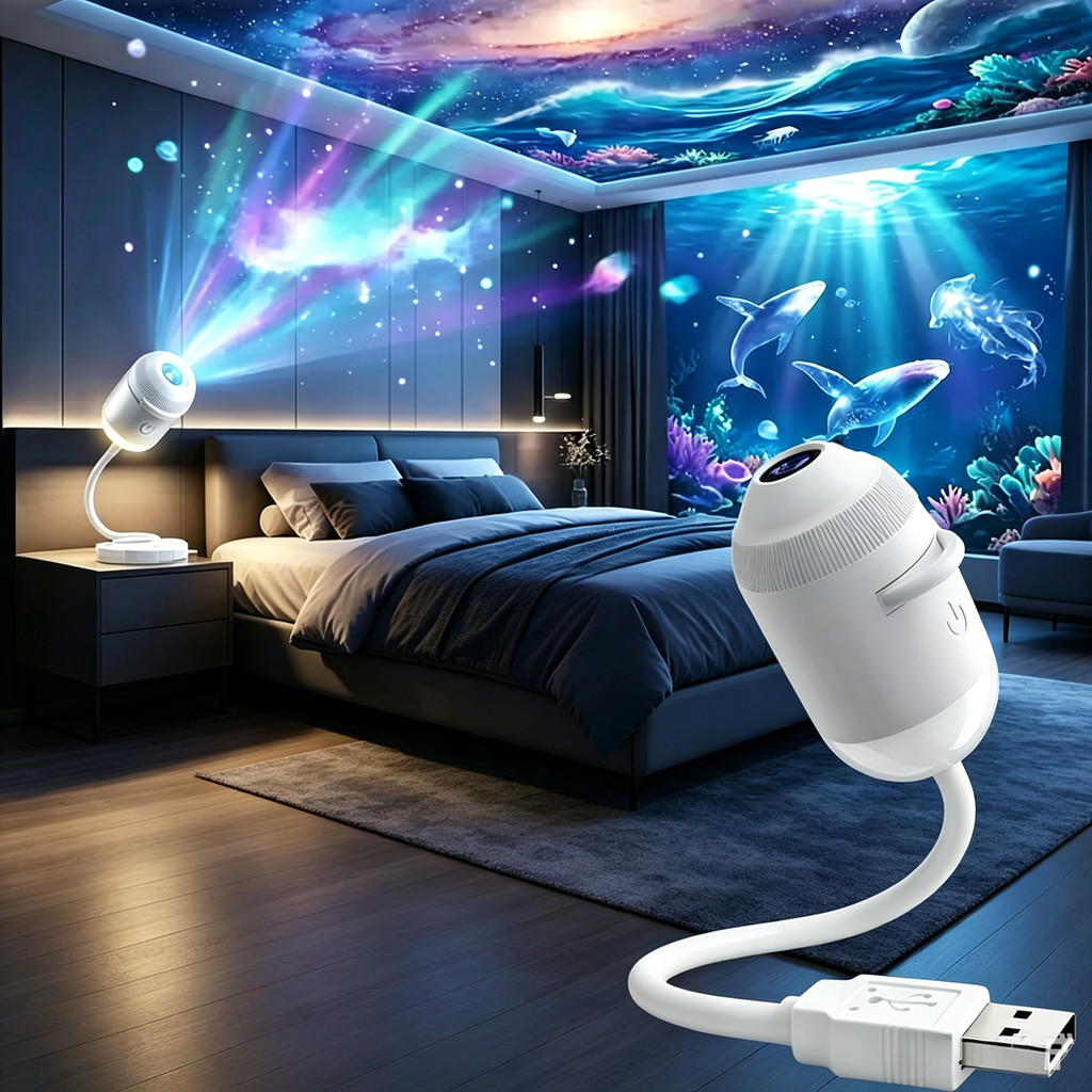HD Smart Dynamic 5D Holographic Night Light Projector,Plug and Play HD 2-in-1 Galaxy Star Projector,