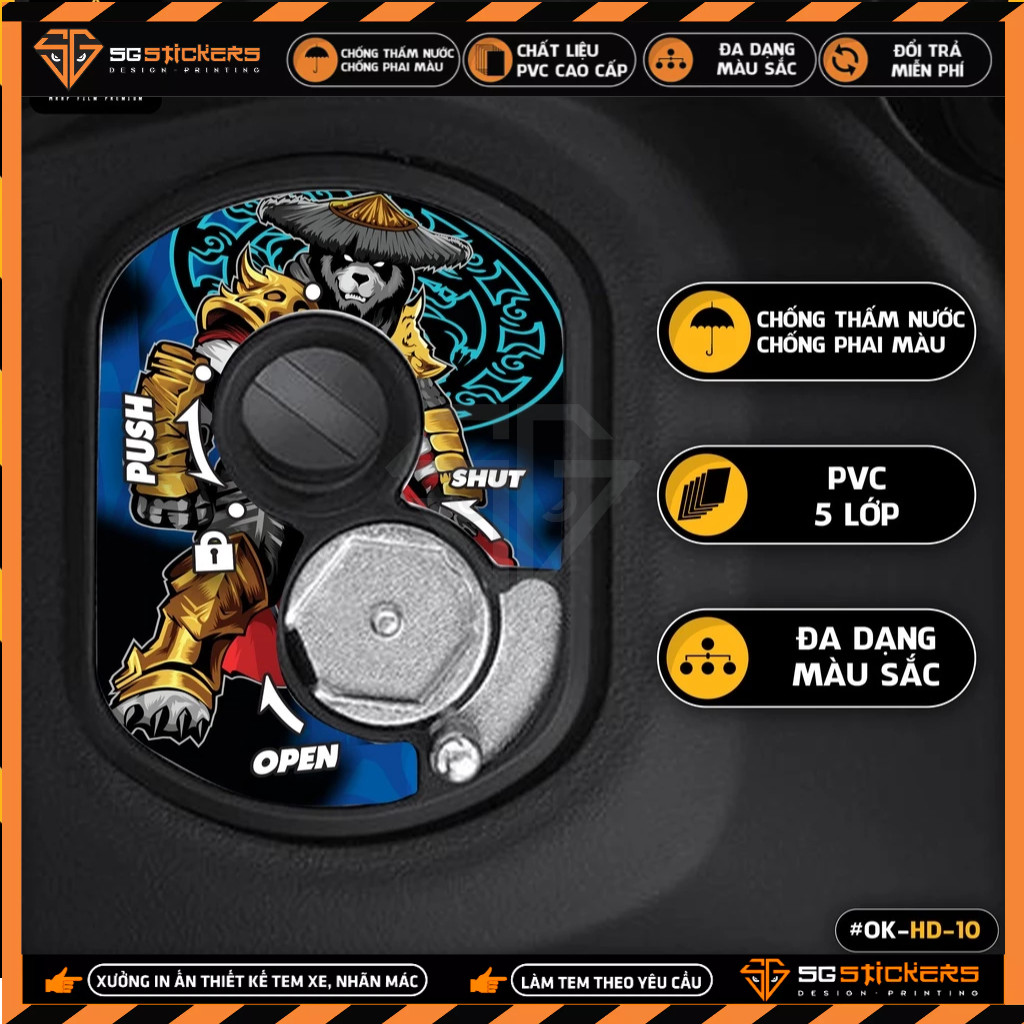Decal Dán Ổ Khóa Cơ Honda Mẫu Gấu Trúc Panda | OK-HD-10 | Tem Trang Trí Ổ Khóa SH, SH Mode, Vision, 