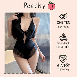  Bodysuit đồ lót sexy liền thân cột dây ngực đen gợi cảm cao cấp jumpsuit lụa phối ren cực xinh quyến rũ PEACHY B502 