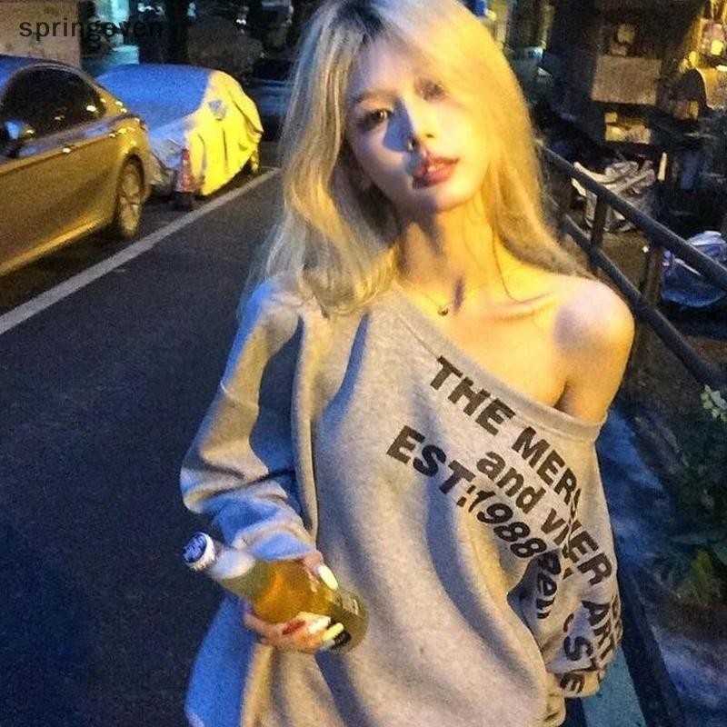 Áo HipHop nữ phong cách vintage Y2K, in chữ, thiết kế cổ đặc biệt