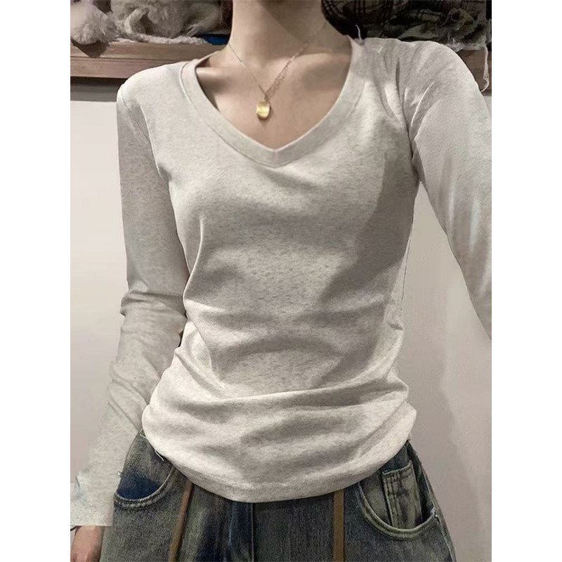 【100% cotton 】Áo baby tee Áo thun dài tay cổ chữ V thời trang mùa hè thu dành cho nữ | BigBuy360 - bigbuy360.vn