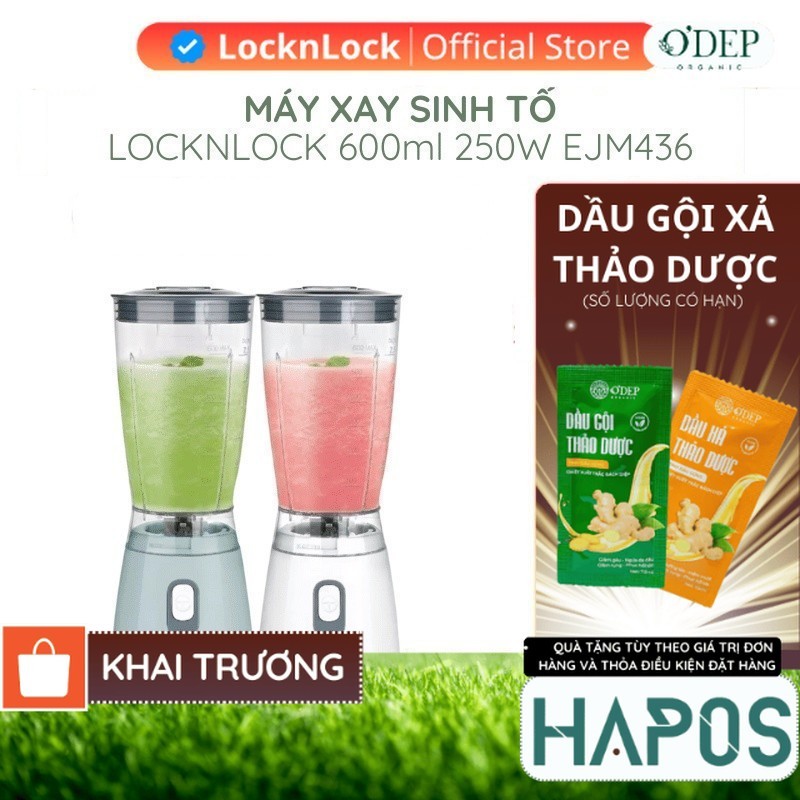 Máy xay sinh tố LocknLock 600ml 250W Chính hãng, thao tác 1 chạm, lưỡi xay sắc bén EJM436 - HAPOS HO