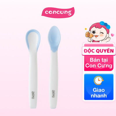 Vỉ 2 muỗng cảm biến nhiệt cho bé ăn dặm Amino (xanh, RK3719)