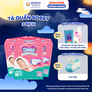 Combo 3 Tã Quần Bobby Mở Một Bên - Tiện Lợi, Dễ Mặc -  Size NB70+6 / S80 / M62 miếng