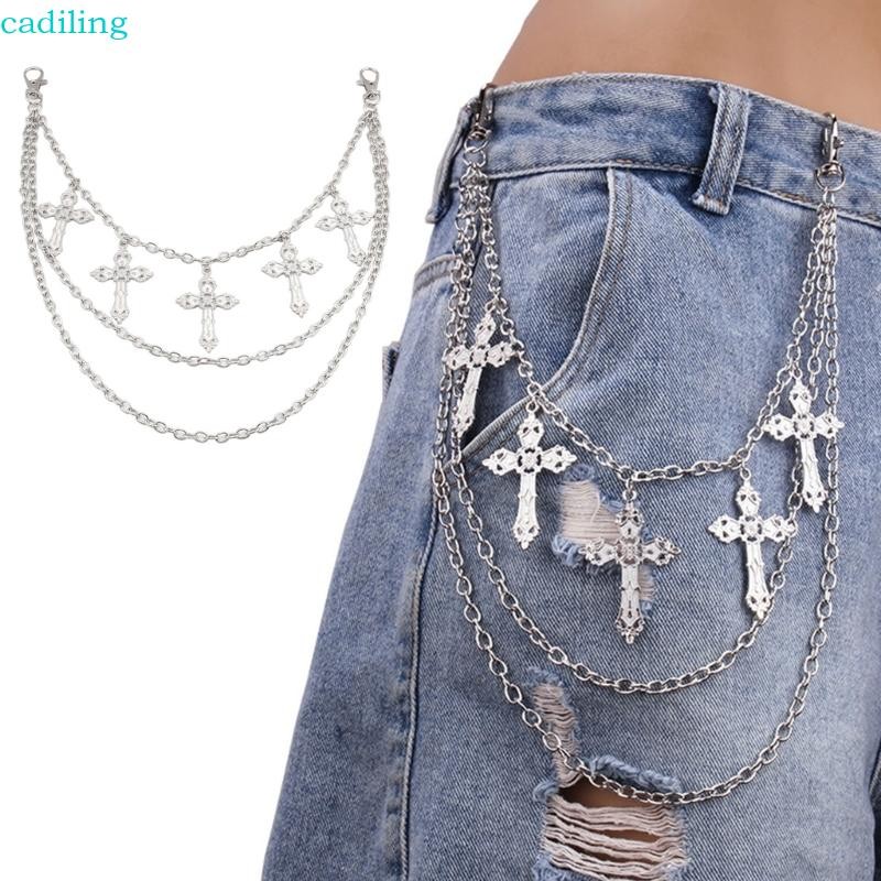 Punk Jeans Pants Chain Multi Layer Chain Punk Crosses Charm Waist Wallet Chain