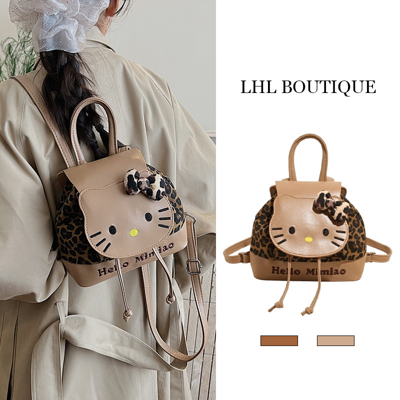 LHL BOUTIQUE  Ba lô đa năng hàng ngày mèo KT dễ thương ba lô in họa tiết da báo cổ điển thời trang