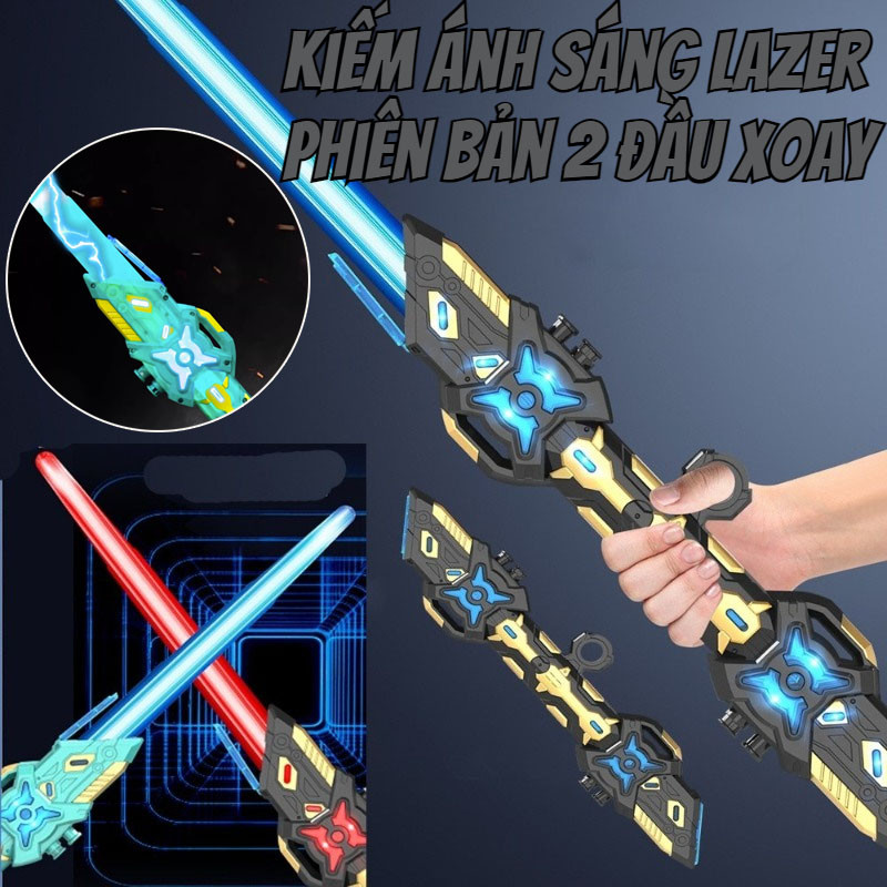 Kiếm Ánh Sáng Lazer Phiên Bản 2 Đầu Xoay,Đèn LED 7 Màu Đổi Màu,Đèn Đổi Màu Nhanh, Đồ Chơi Trẻ Em