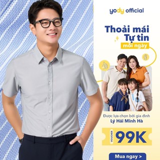 Áo sơ mi nam YODY cộc tay nẹp kiểu họa tiết kẻ sọc MOSH25S081