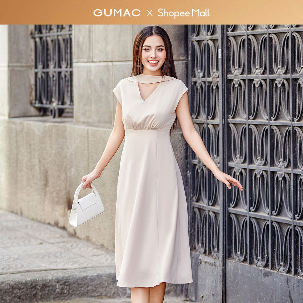 Đầm nữ GUMAC dáng A phối bèo DD11014 
