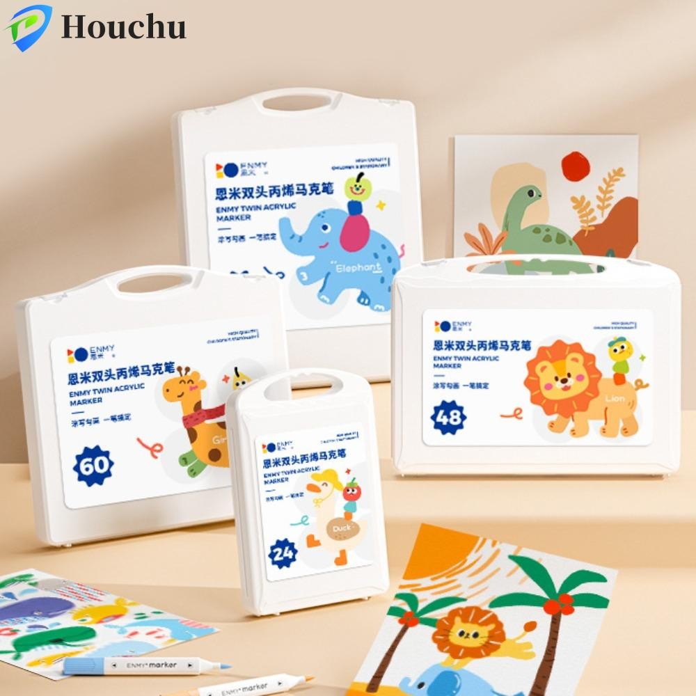 HOUCHU Dual Tip Brush Acrylic Paint Marker, Hook Liner Fineliner Vẽ 24 / 36 / 48 / 60 / 80 Màu Bút đ