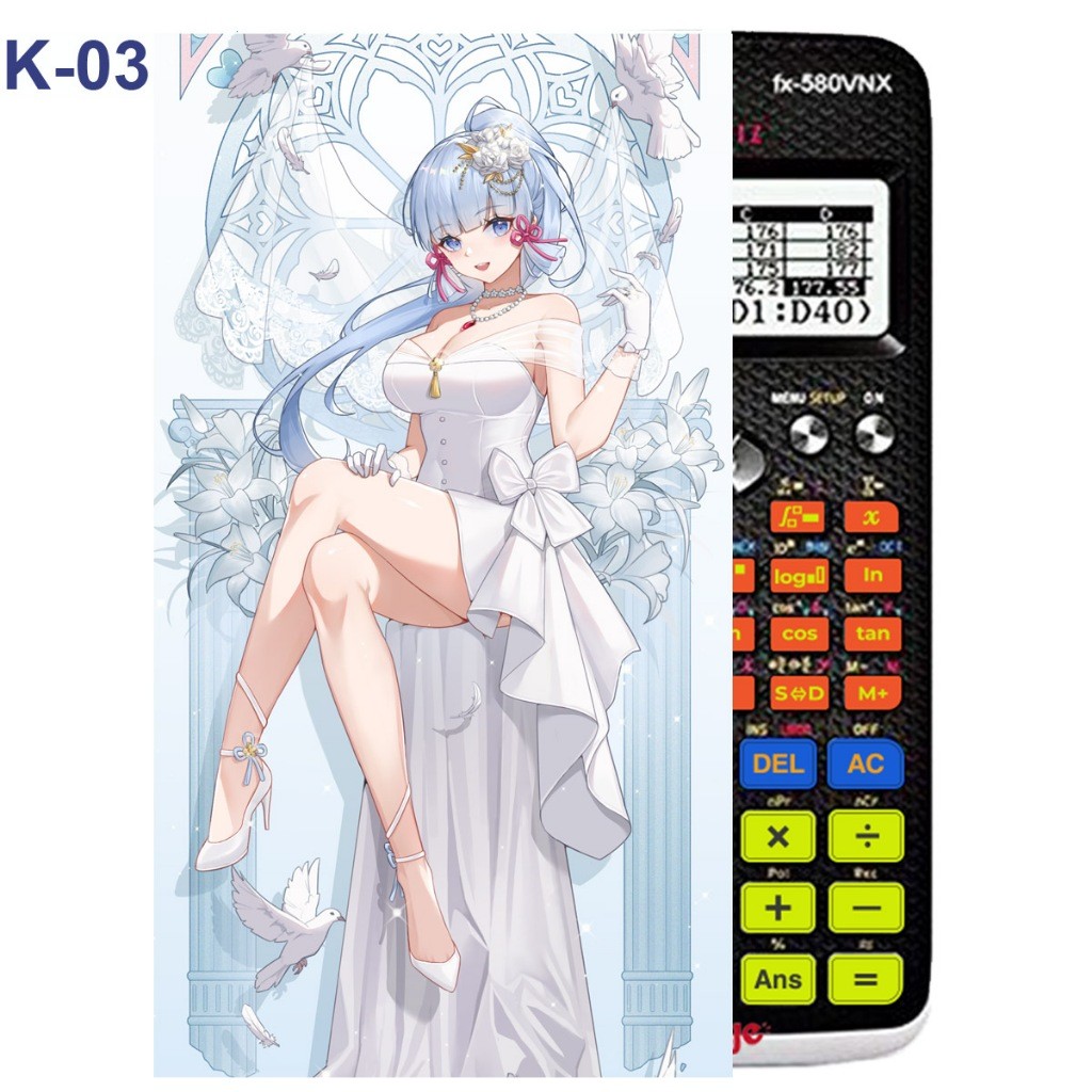 Hình dán/Sticker Máy tính CASIO fx570, fx580...in hình Anime nhân vật Kamisato Ayaka trong Genshin I
