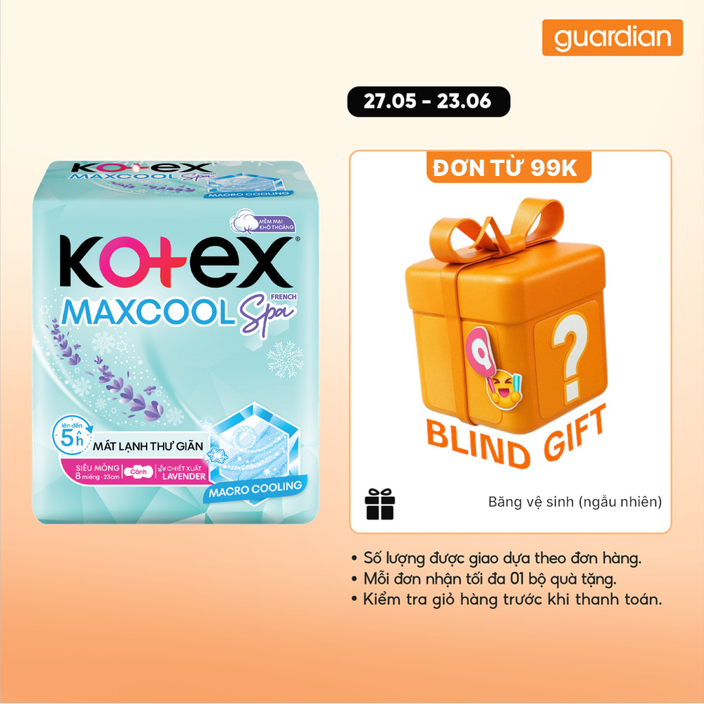 Băng vệ sinh Kotex Max Cool French Spa 23cm 8 miếng Có Cánh