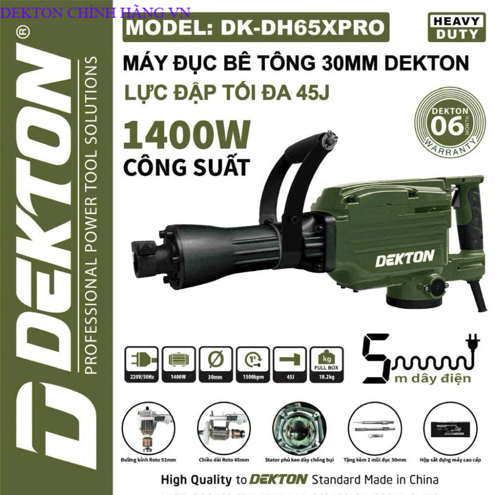 Máy đục bê tông 30mm DEKTON DK-DH65XPRO - Lực đập 45J chính hãng DEKTON CHÍNH HÃNG VN