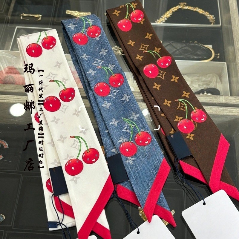 Bandeau cherry square scarf, dual-use shawl and neck scarf, Takashi Murakami collaboration small sil