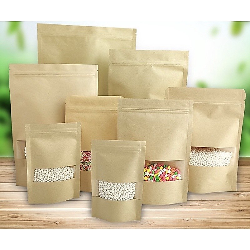 Túi zip giấy kraft nhiều size - set 10 cái