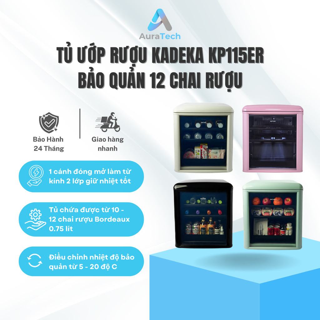 Tủ Ướp Rượu Kadeka KP115ER 12 chai vang | Tủ bảo quản mặt nạ, trái cây, thuốc, đồ uống- BH 24 Tháng