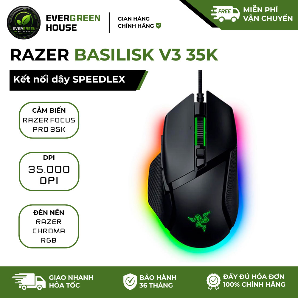 Chuột Gaming Basilisk V3 35k | Kết nối dây SPEEDLEX | FOCUS PRO 35K DPI | Switch Gen - 3 | Lăn HYPES