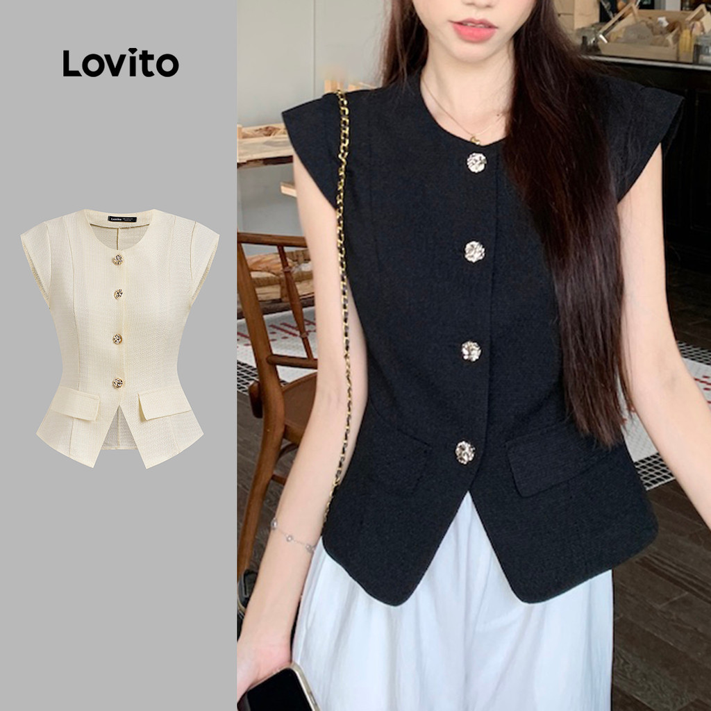 Lovito thanh lịch Áo Ba Lỗ Cài Nút Trơn Đơn Giản Mùa Hè/xuân Cho Nữ Lne38198 (nhiều Màu)