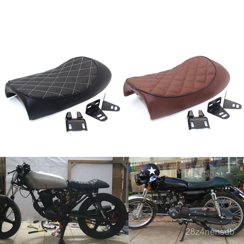 Yên xe máy độ Classic quả trám màu đen dáng gù Cafe Racer CG125 đệm mút dày bọc da giả cổ chống thấm