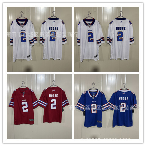 Giao hàng trong ngàyNew Style Bills Buffalo Bills Áo bóng bầu dục số. Quần áo nam thêu 2 MOORE Jerse
