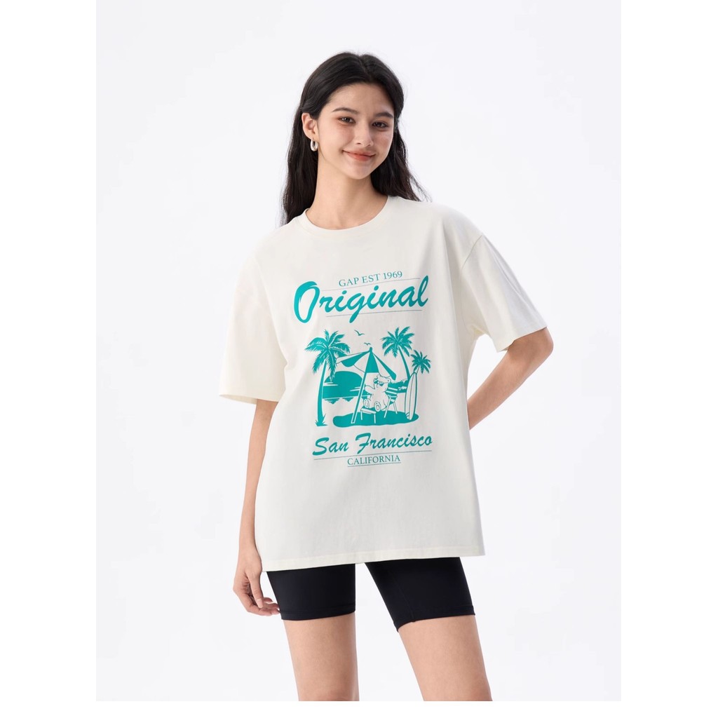 Gop Áo Thun Oversized Retro, Chất Liệu Cao Cấp Với Logo Rời, Cổ Tròn Tay Ngắn