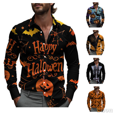 Áo sơ mi nam Punk cardigan họa tiết Halloween phù hợp mặc dài tay