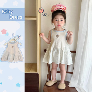  INS Mùa Hè Bé Gái Tinh Tế Và Thanh Lịch Gấu Dễ Thương Màu Xanh Chấm Bi Đầm Quần Áo Cho Bé 0-3 Tuổi 