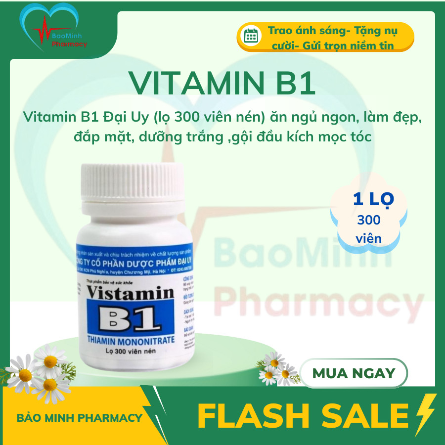 Vitamin B1 Đại Uy (lọ 300 viên nén) ăn ngủ ngon, làm đẹp, đắp mặt, dưỡng trắng ,gội đầu kích mọc tóc