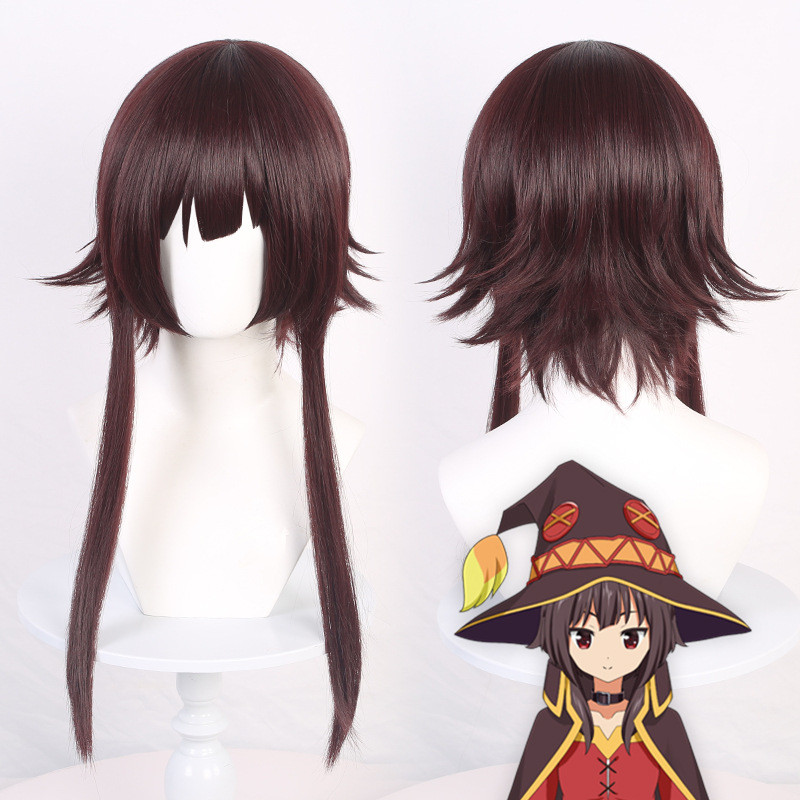 Kết tóc giả cosplay Megumin từ KonoSuba, màu nâu đậm đỏ