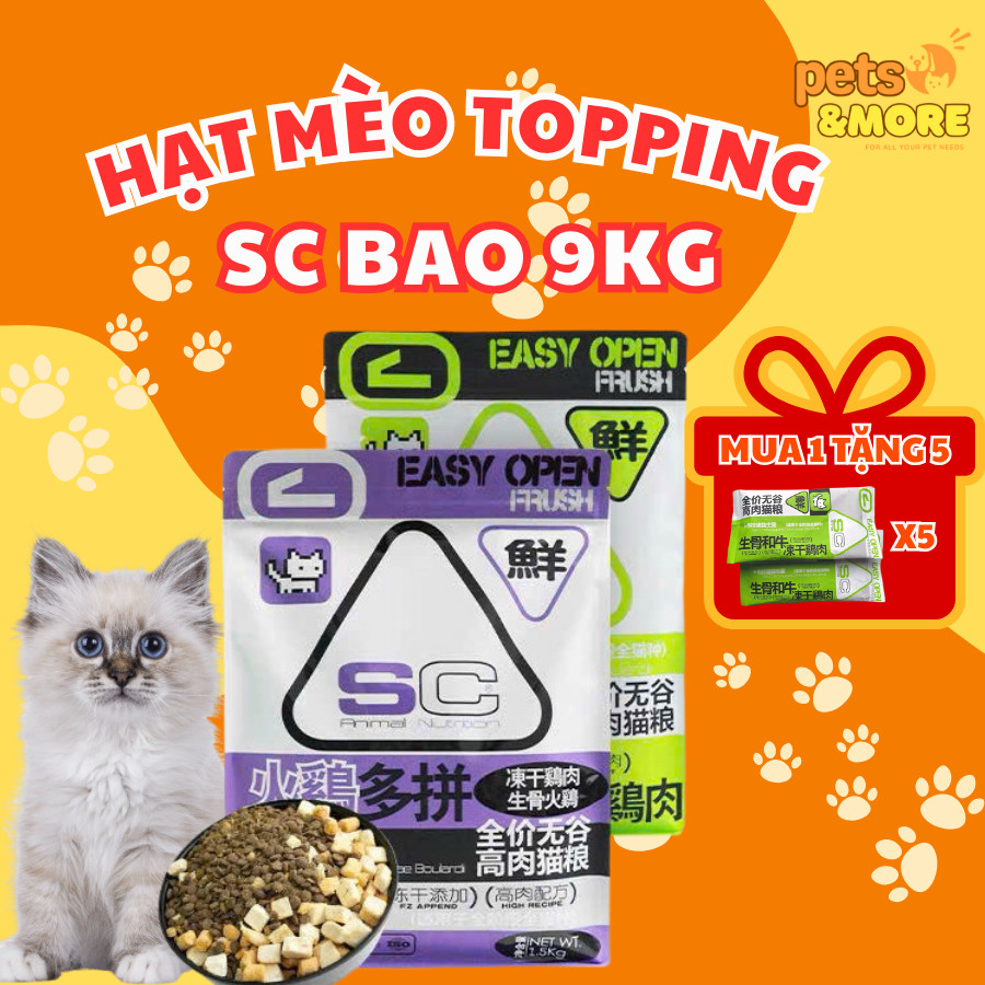 [BAO 9KG] Hạt Cho Mèo SC Mix Thịt Cá Sấy Khô (Grainfree, Protein Cao)