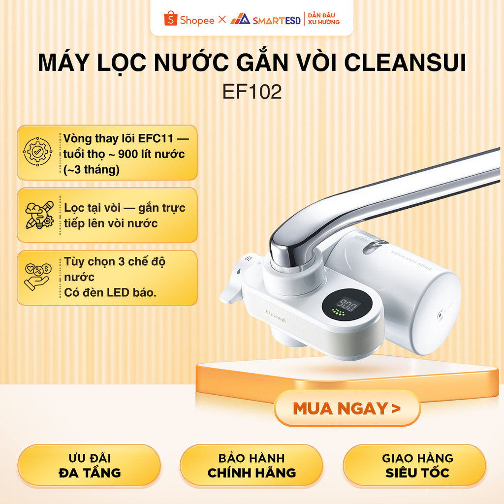 [Shopee - Lắp đặt 0Đ HN HCM] Máy lọc nước gắn vòi Cleansui EF102 - Công suất lọc 900L - Chính hãng