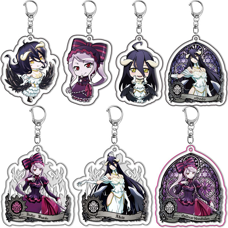 Anime Overlord Keychain Cartoon Figure Ainz Ooal Gown albedo Shalltear Bloodfallen Pendant Key Ring 