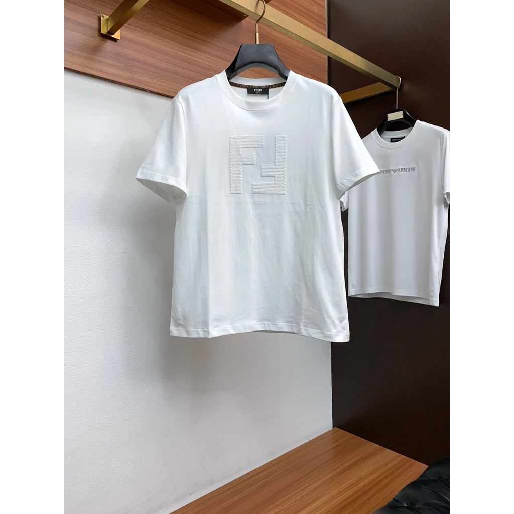 FENDI Counter Phiên Bản Áo Thun Tay Ngắn Cặp Đôi Phong Cách Counter Đồng Thời Mới logo Cao Cấp In Hì