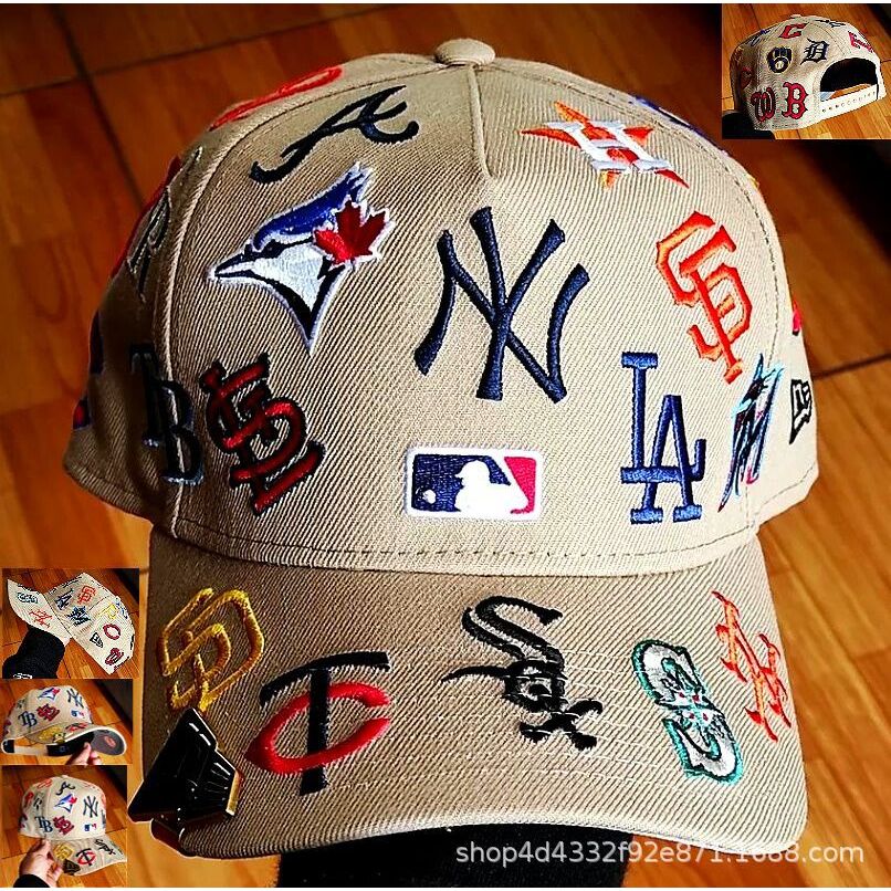 MLB Baseball League Cap AAA Patterned flat eaves2025New model flat-brimmed hat with large brim