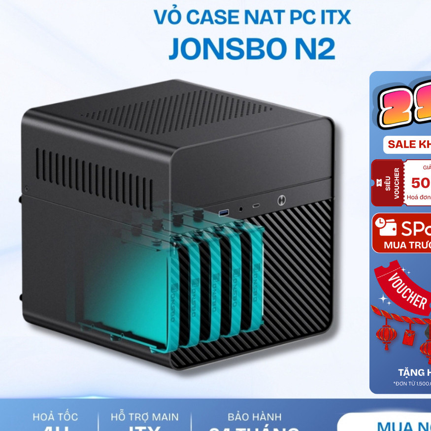 Vỏ Case PC NAS Jonsbo N2 Black – Nhỏ Gọn, Cao Cấp, Tối Ưu Lưu Trữ 5 HDD NAS văn phòng, server mini