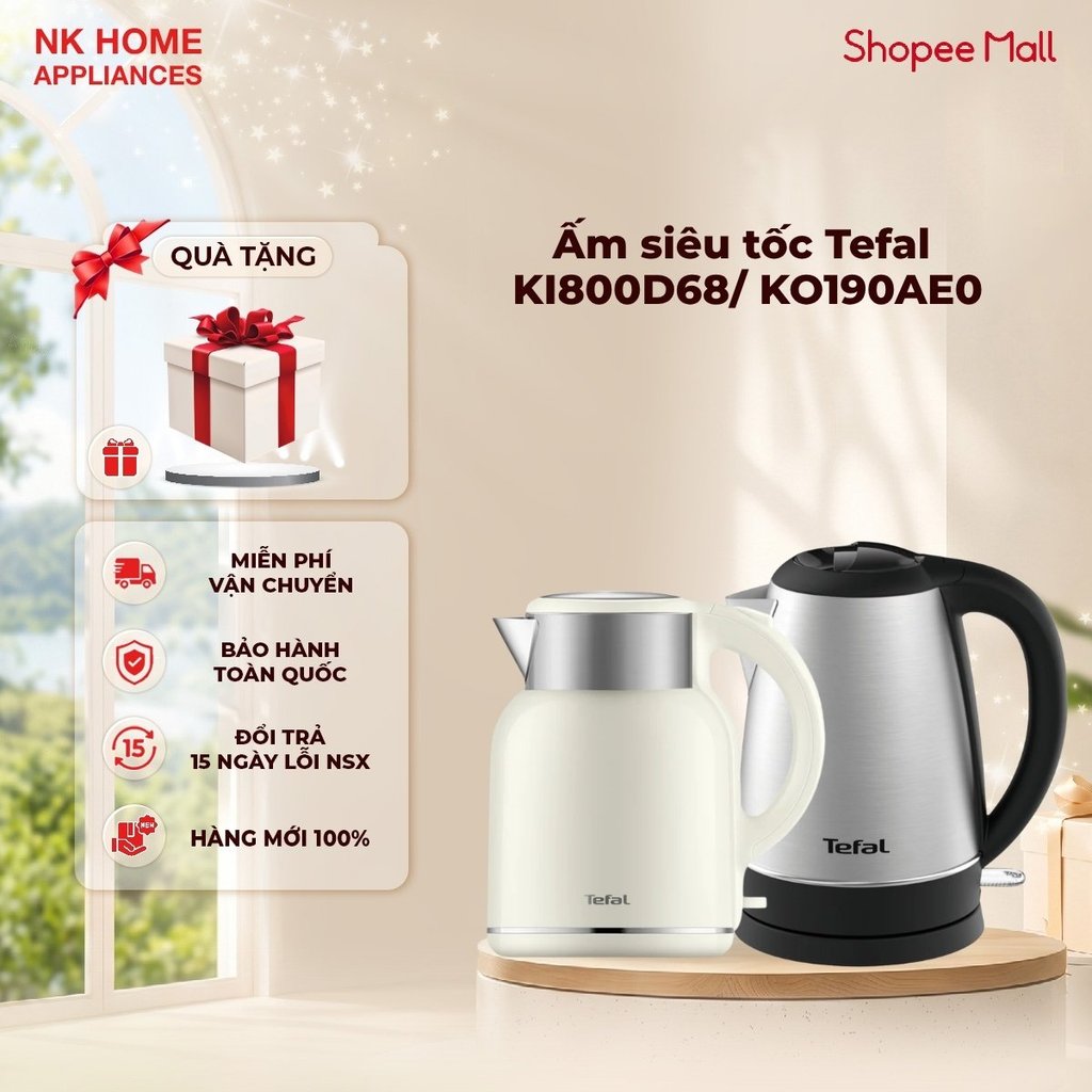 Ấm siêu tốc Tefal KI800D68/ KO190AE0 1.7L, 2200W, inox 304, tự ngắt khi cạn nước | Bảo hành 24 tháng
