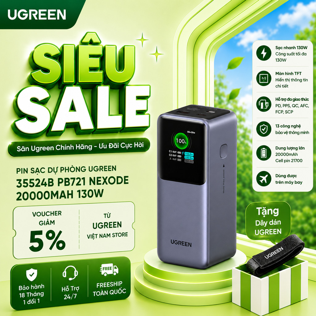 Pin Sạc Dự Phòng UGREEN 35524B PB721 35525B PB722 Nexode 20000mAh 130W 25000mAh 200W | BH 18 Tháng