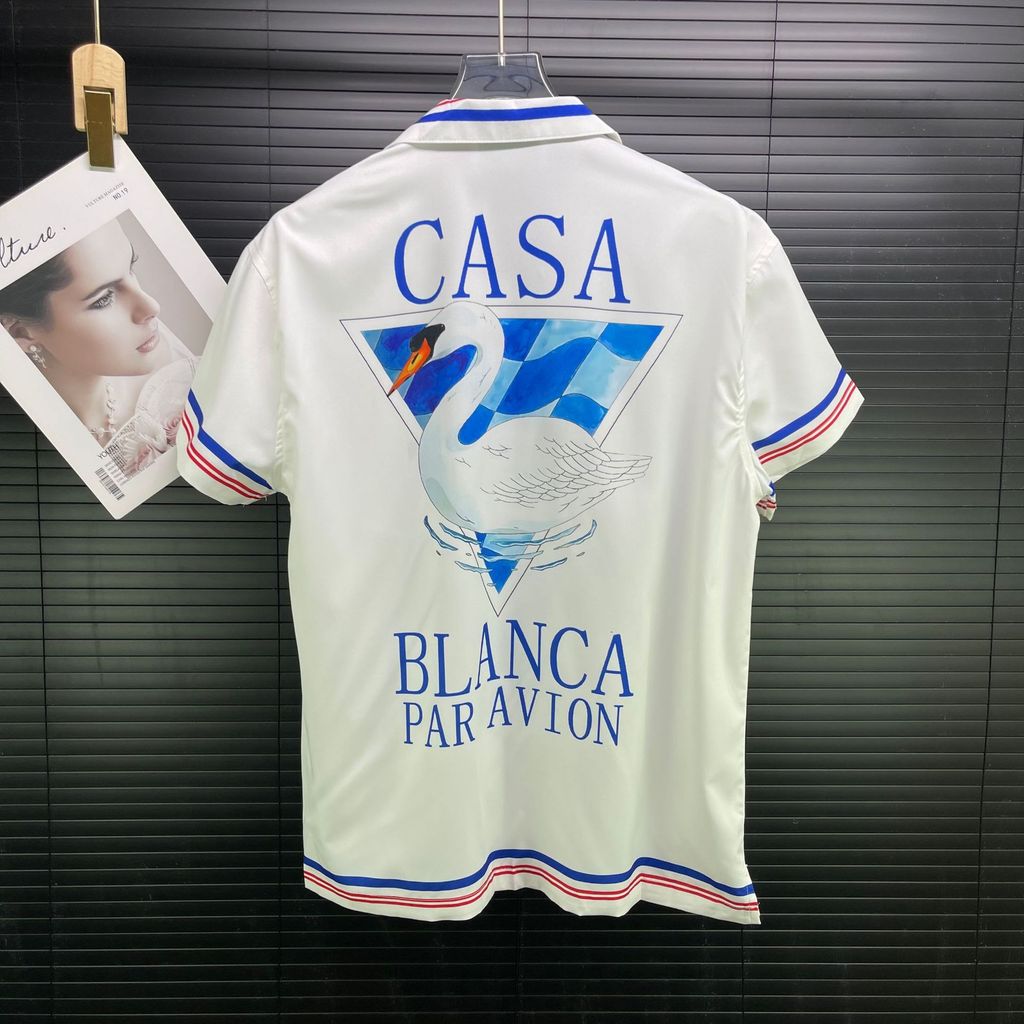 IO69 Casablanca sa New summer short-sleeve shirt with swan print pattern, casual Hawaiian floral shi