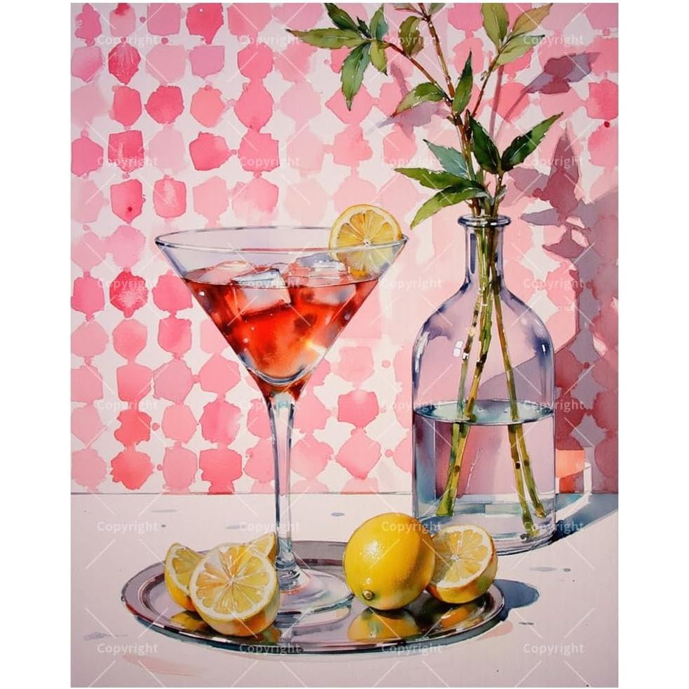 Bộ đồ uống Cocktail Paint by Numbers dành cho người lớn - Thủy tinh Martini DIY với tranh chanh trên