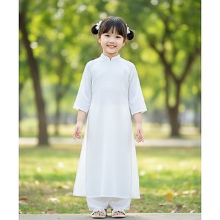 Áo dài trắng cho bé gái, lụa mềm, mịn,mát, cổ truyền thống , kèm quần