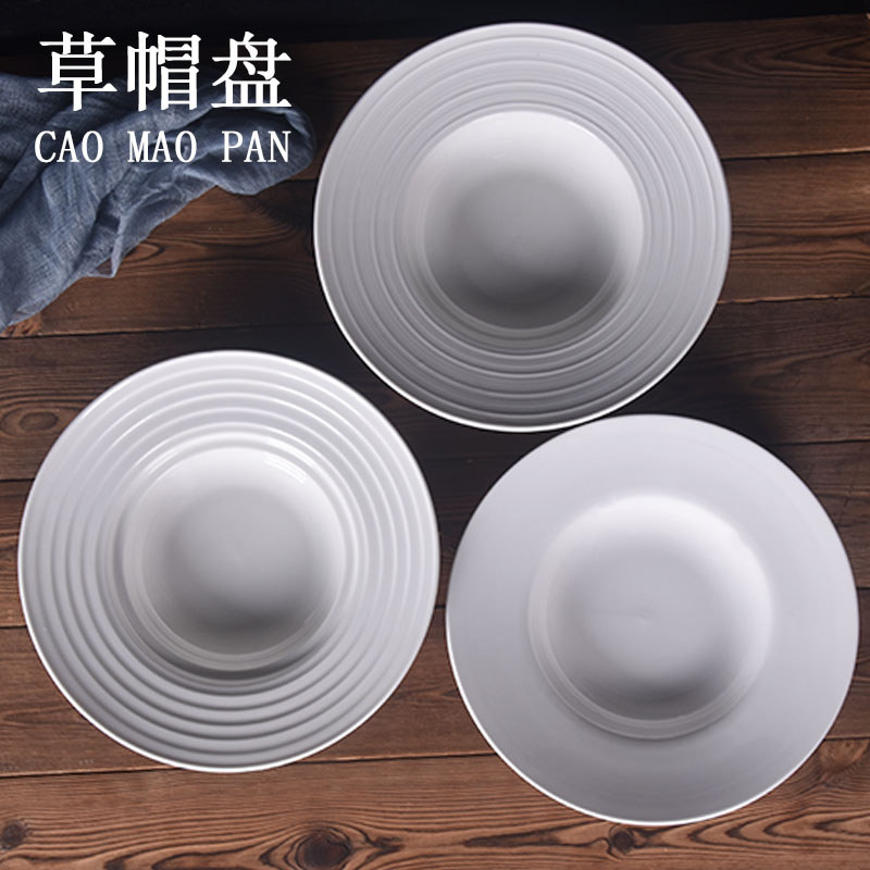Gốm Nguyên Chất Trắng Rơm Mũ Đĩa Pasta Tấm Ren Pasta Đĩa Sâu Đơn Giản Bộ Đồ Ăn Đĩa Sâu Phương Tây Đĩ
